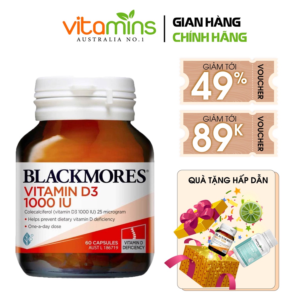 Viên uống giúp xương chắc khỏe vitamin D3 1000IU Blackmores Úc 60 viên