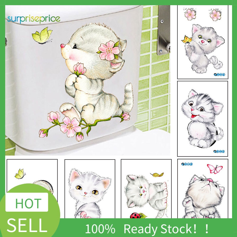 Đề Can Dán Nắp Bồn Cầu Nhà Tắm Chống Nước In Hình Mèo Dễ Thương Tháo Gỡ Được