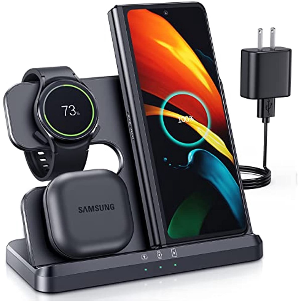 Đế Sạc Không Dây 3 Trong 1 Cho Samsung S23 Series S22 S21 S20 Note20 Z Flip 4 / 3 Z Flip 5 / 5 Pro / 4 / 3 / Active 2 / 1 Galaxy Buds