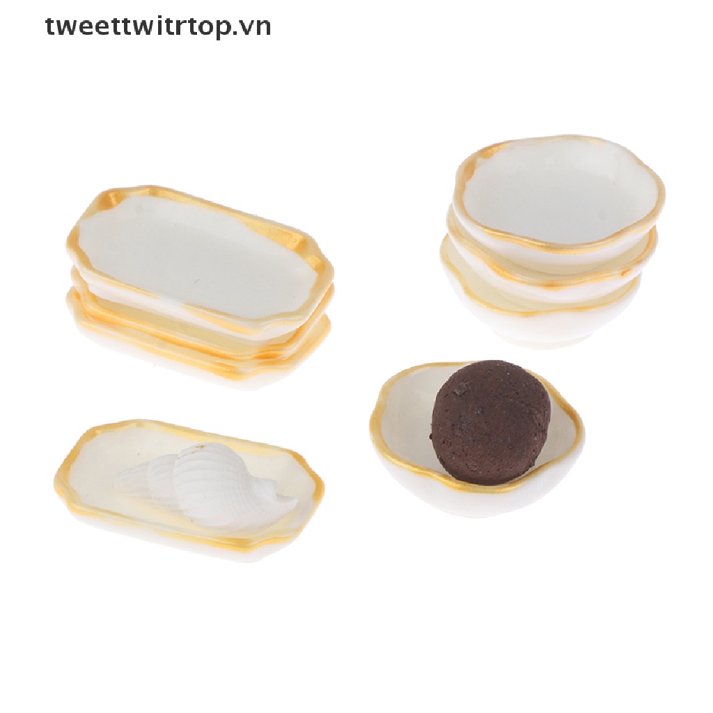 Set 4 Chén Dĩa Đựng Bánh Tráng Miệng Tỉ Lệ 1: 12 Trang Trí Nhà Búp Bê