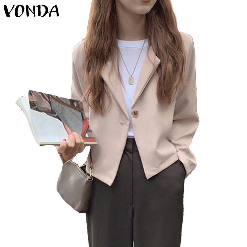 Áo khoác blazer VONDA dài tay màu trơn cài nút phong cách Hàn Quốc thời trang cho nữ