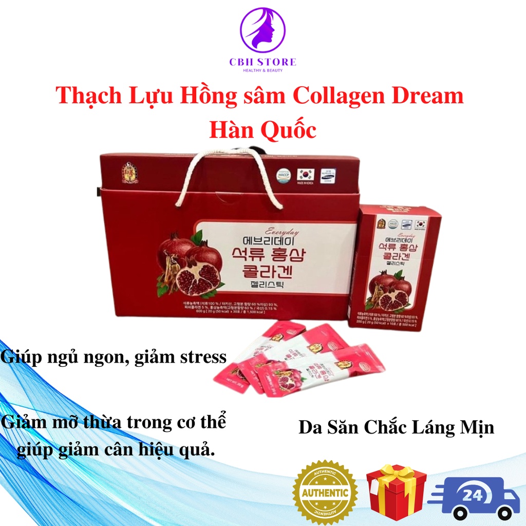 Thạch Lựu Hồng sâm Collagen Dream Hàn Quốc - Giúp Da Săn Chắc Láng Mịn (Hộp 30 gói) (Date 4/2024)