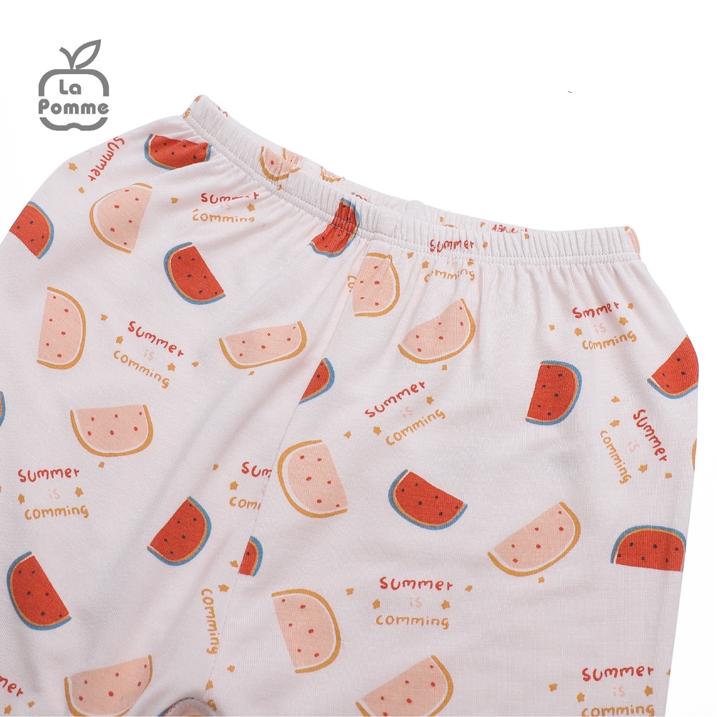 Bộ dài tay La Pomme cúc giữa Watermelon - Trắng Hồng