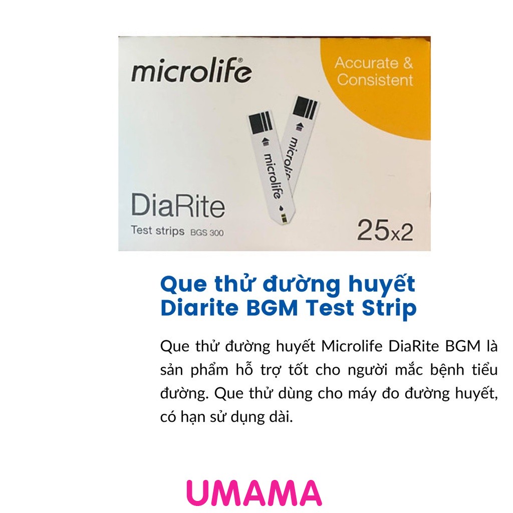 Que Thử Đường Huyết MICROLIFE DiaRite Test (50 que) -  Microlife Diarite Blood Glucose Test Strip (B