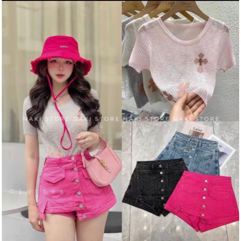 Chân Váy Jeans Cúc dọc năng động Ảnh Thật