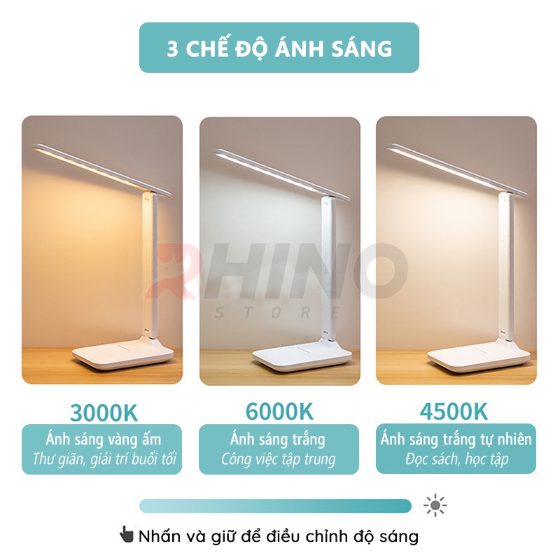 Đèn học LED bảo vệ mắt chống cận cảm ứng Rhino L201, tích điện đa năng làm việc, để bàn học, đọc sách