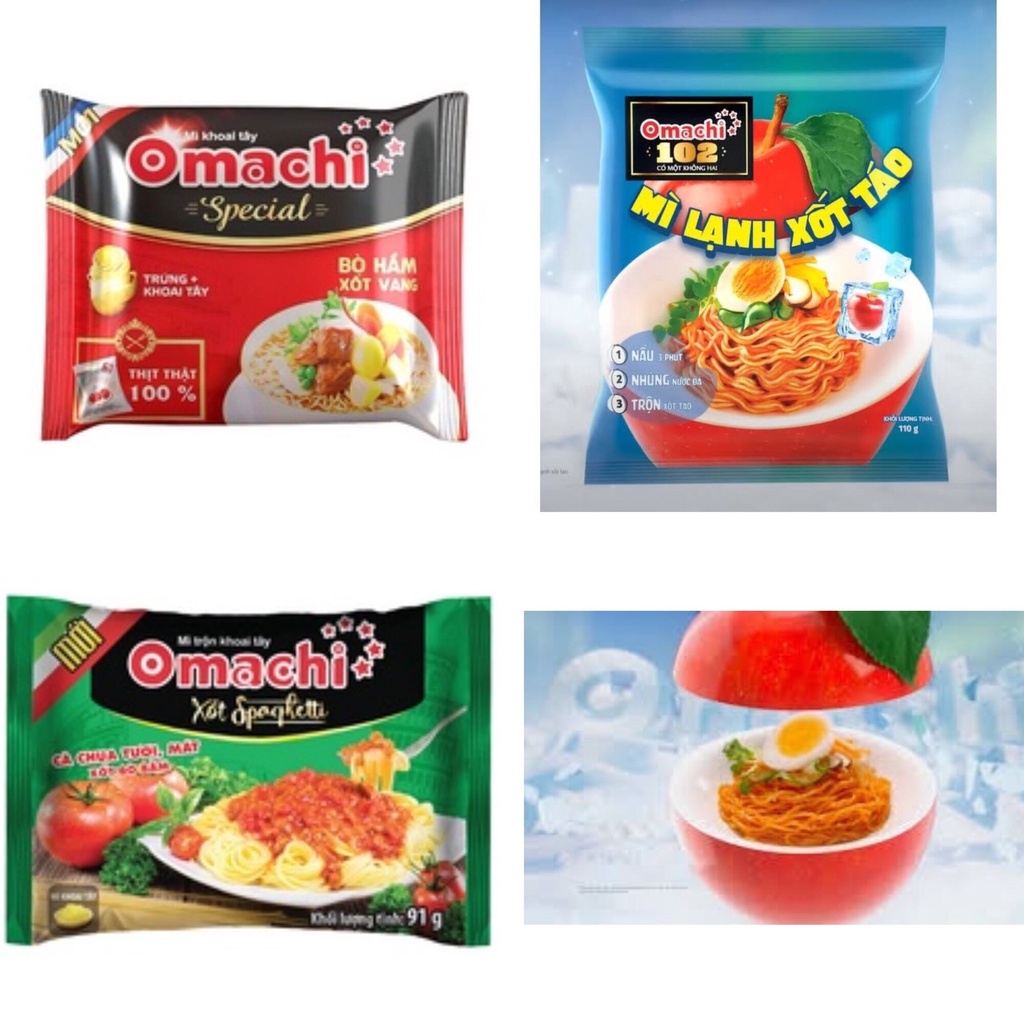 Mì trộn omachi sauce spaghetti/ bò xốt vang/ mì lạnh xốt táo/ bò hầm cải chua gói