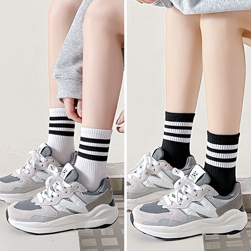 Vớ Thể Thao Cotton Họa Tiết Kẻ Sọc Phong Cách Hàn Quốc Thời Trang Cho Nam Và Nữ