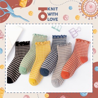 ❤️MUA 5 TẶNG 1❤️ Tất nữ - Vớ nữ cao cổ kẻ caro cổ bèo phong cách vintage, Hàn quốc(Full bảng màu)