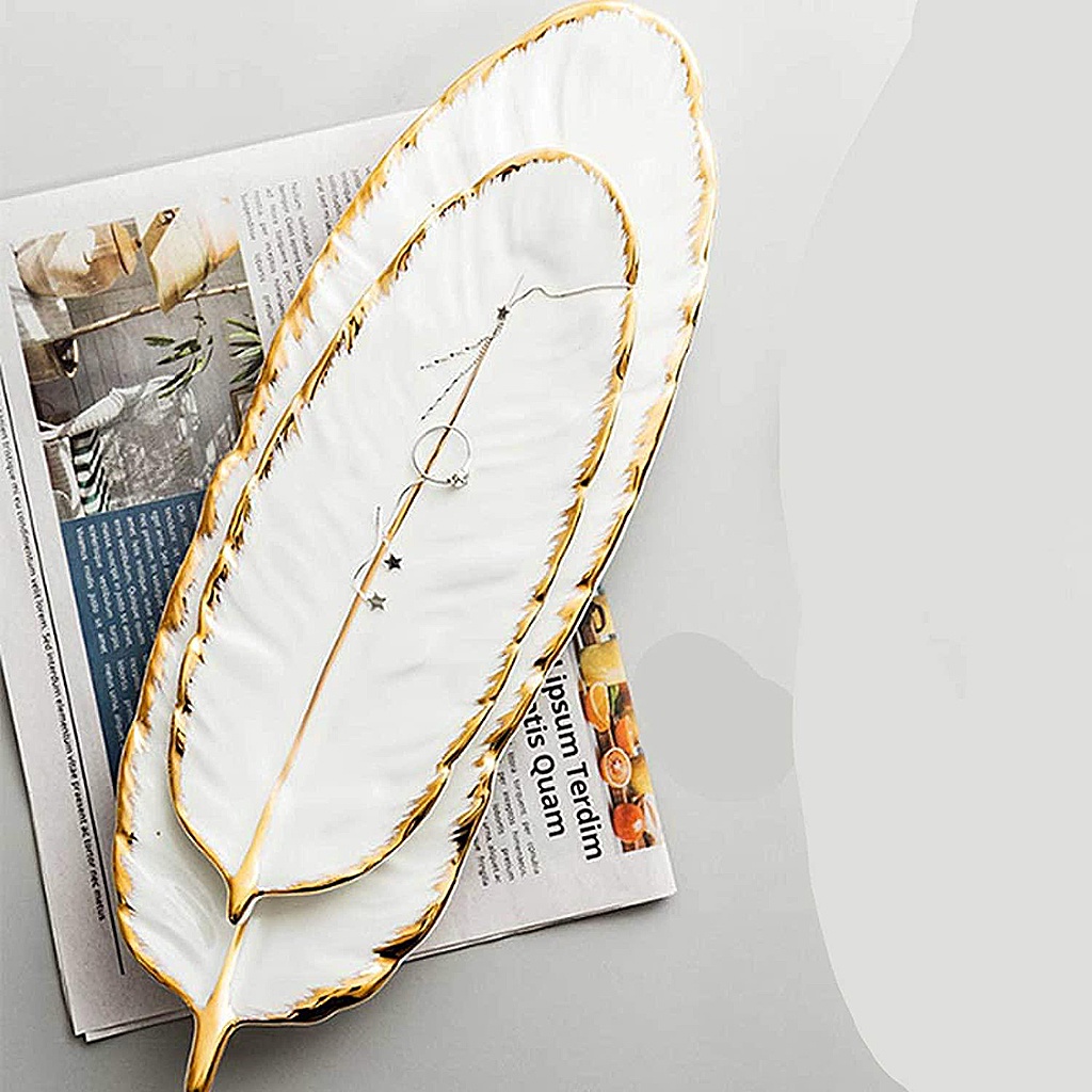 Set 2 Đĩa Sứ Đựng Trái Cây Hình Lông Vũ Độc Đáo