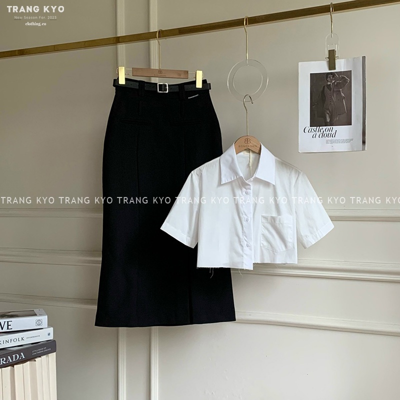 Áo sơ mi croptop nữ cộc tay TRANG KYO hàng thiết kế cao cấp - ABB1357