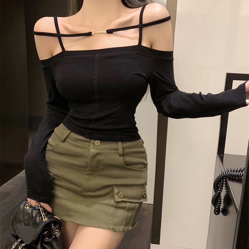 Áo kiểu COZOKC tay dài trễ vai dáng ôm kiểu dáng hợp thời trang