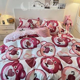 Bộ chăn ga gối cotton poly các mẫu hoạt hình gấu dâu, gấu bear xinh xắn luna bedding