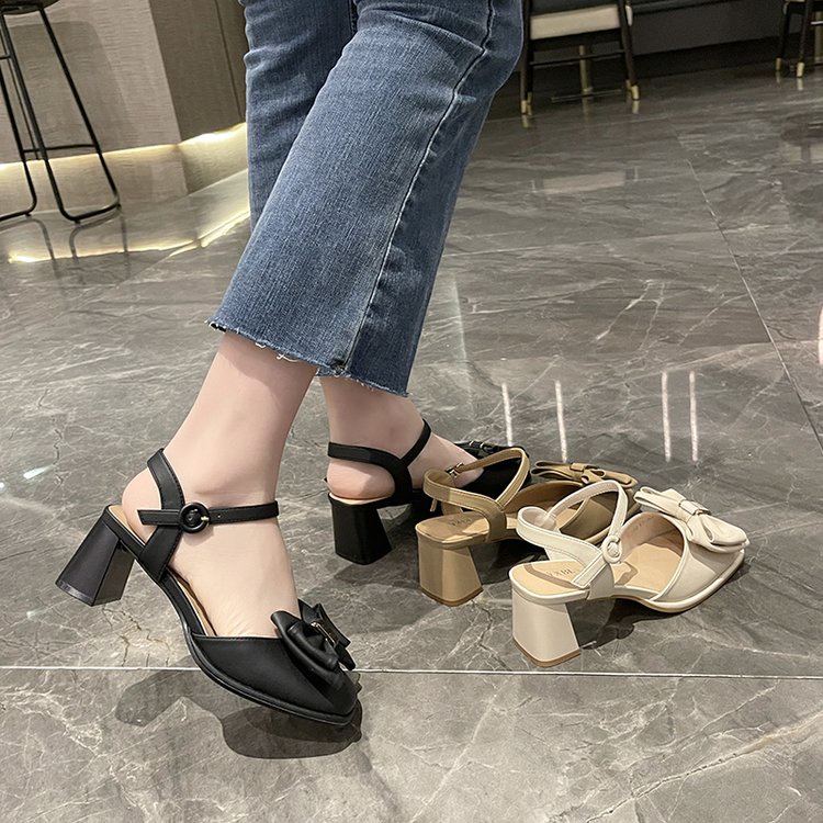 Giày Cao Gót Mũi Tròn Thắt Nơ Xinh Xắn Thời Trang