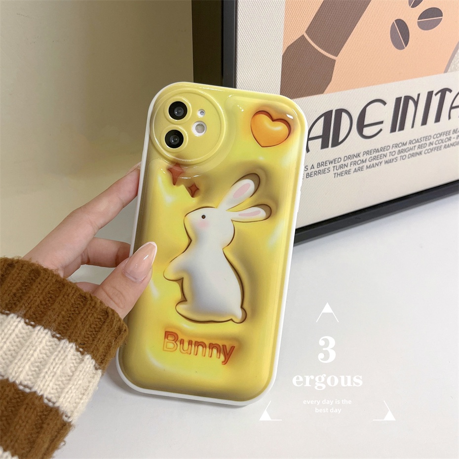 3D VisionỐp Điện Thoại Mềm In Hình Thỏ Hoạt Hình Bảo Vệ Ống Kính Máy Ảnh Cho iPhone 14 13 12 11 Pro Max SE2020 X XR Xs Max 7 8 Plus