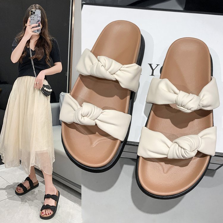Xăng đan Da Mềm Đế Bằng Chống Trượt Thắt Nút Chéo Thời Trang Ngọt Ngào Cho Nữ