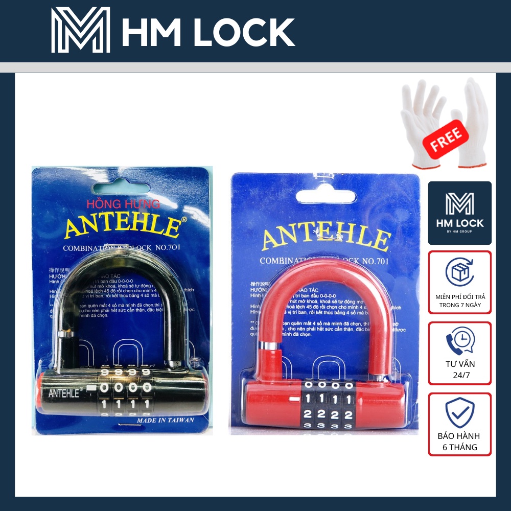 Ổ Khoá 4 Số chữ U ANTEHLE - Khoá chống trộm, thắng đĩa - HM LOCK