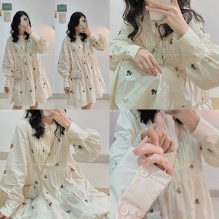 [D0516] Đầm thô đũi BABYDOLL thêu hoa nhí vintage (Có sẵn/ảnh thật)