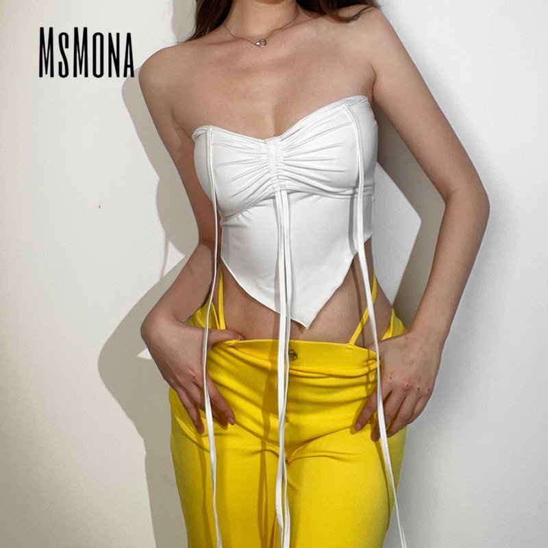 MsMona Áo Tank Top Hai Dây Dáng Ôm Màu Trơn Thời Trang 2023 Quyến Rũ Cho Nữ