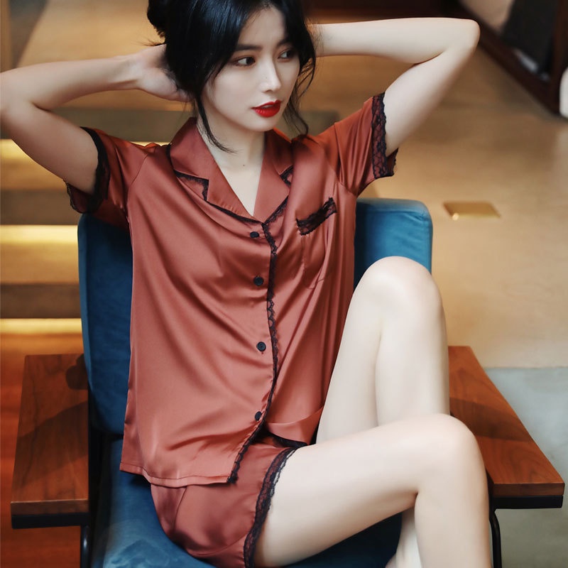 Bộ ngủ pijama lụa Quảng Châu cao cấp viền ren cộc đùi N4