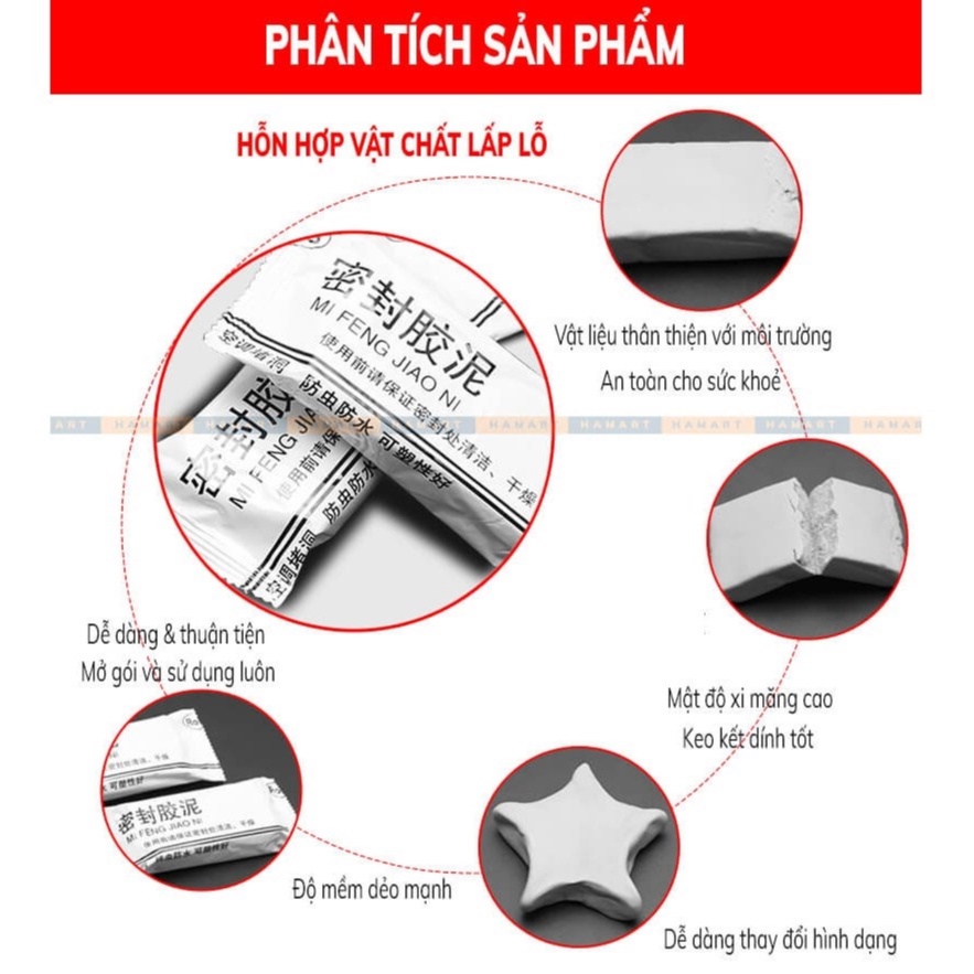 Đất sét dẻo vá tường, sửa nhà, bịt lỗ thủng ống nước, điều hóa, keo xi măng chịu lực, chống cháy chống thấm siêu bền