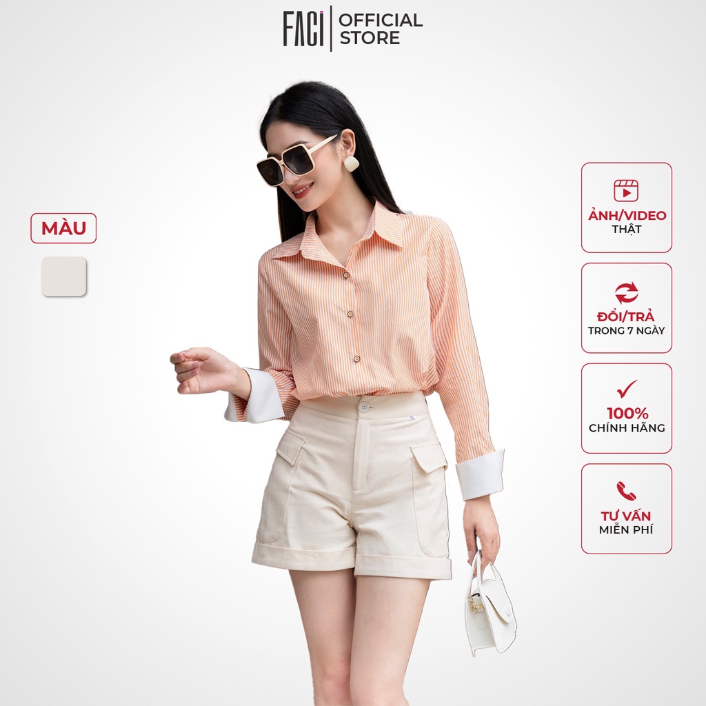 Quần Short Đùi Kaki Nữ Thiết Kế Cạp Cao Vải Tuyết Mưa Thái Cao Cấp Boohy FACI - FA133