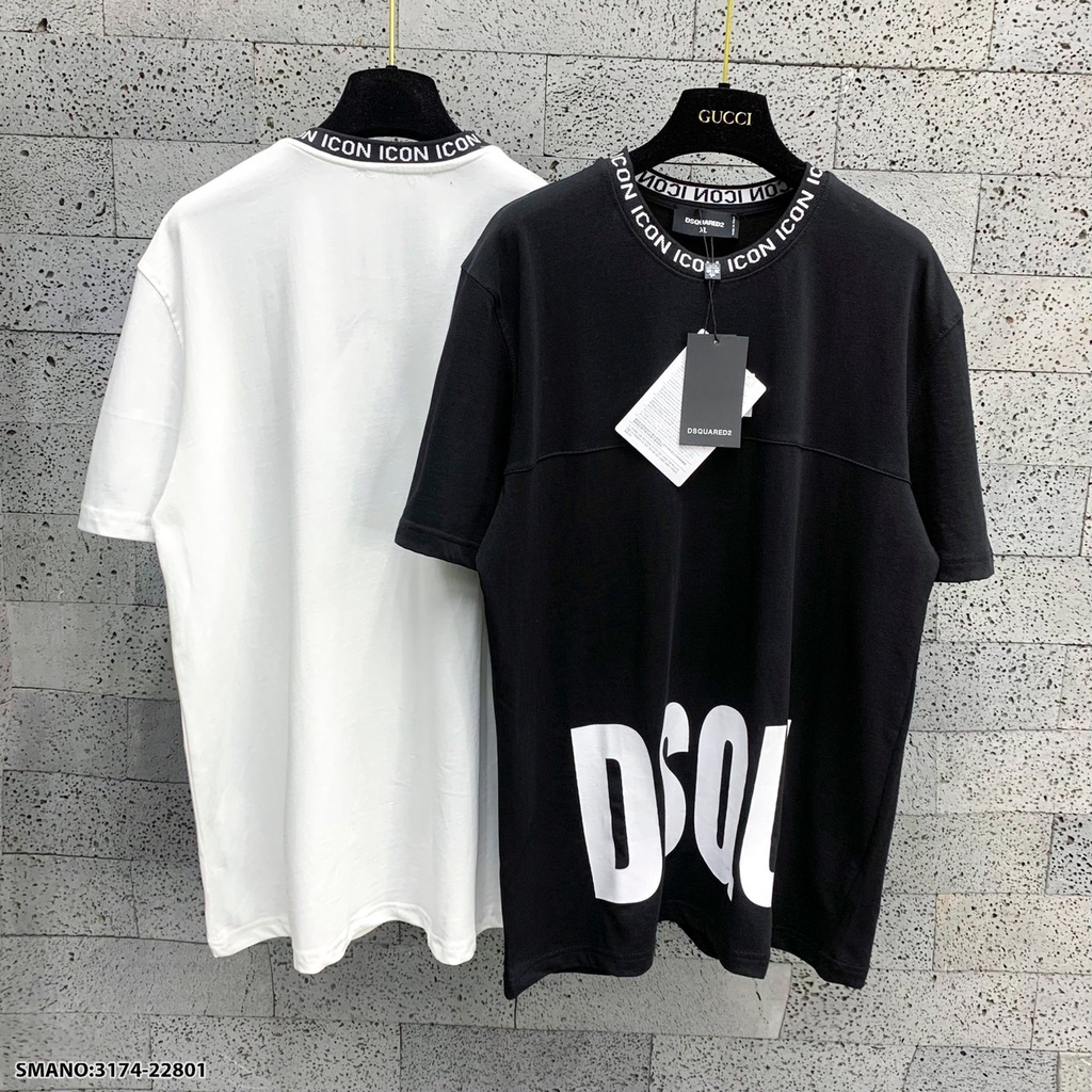 Áo Phông Nam DSQ Phối Viền Cổ Cao Cấp hai màu trắng đen hot hit