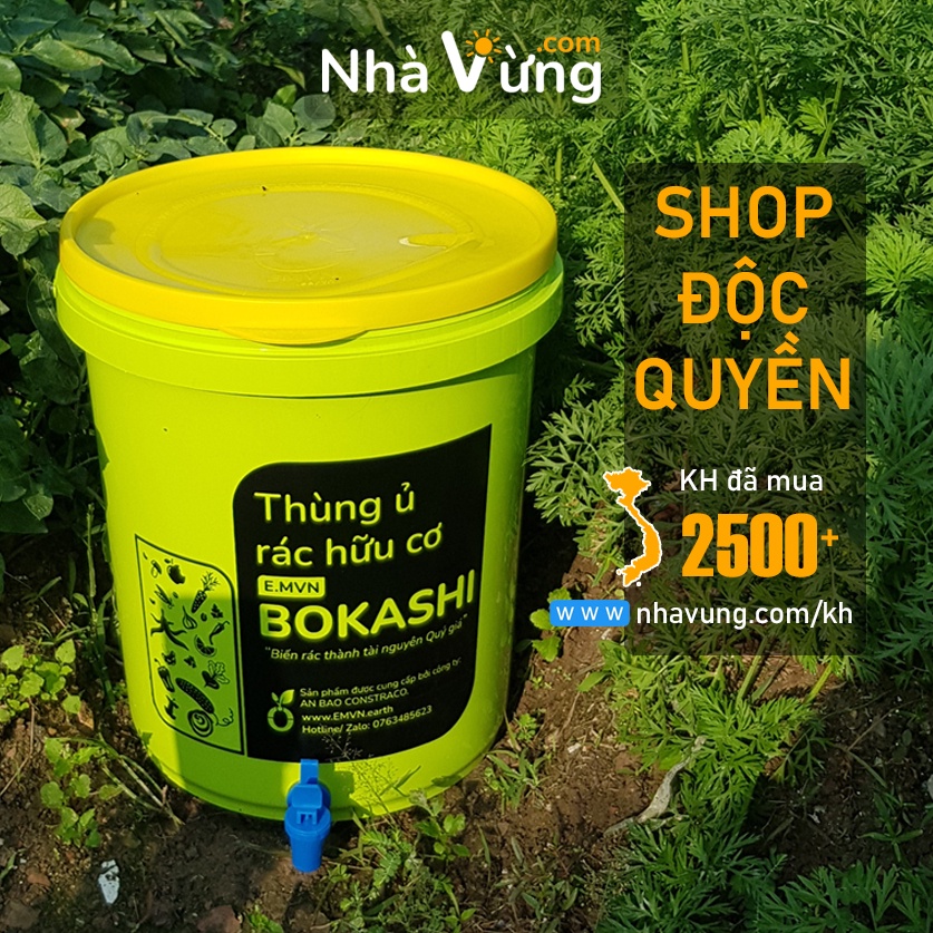 Thùng ủ rác hữu cơ thành phân hữu cơ Bokashi - Nhà Vừng (Combo 1 thùng 21L + 1 kg Bokashi)