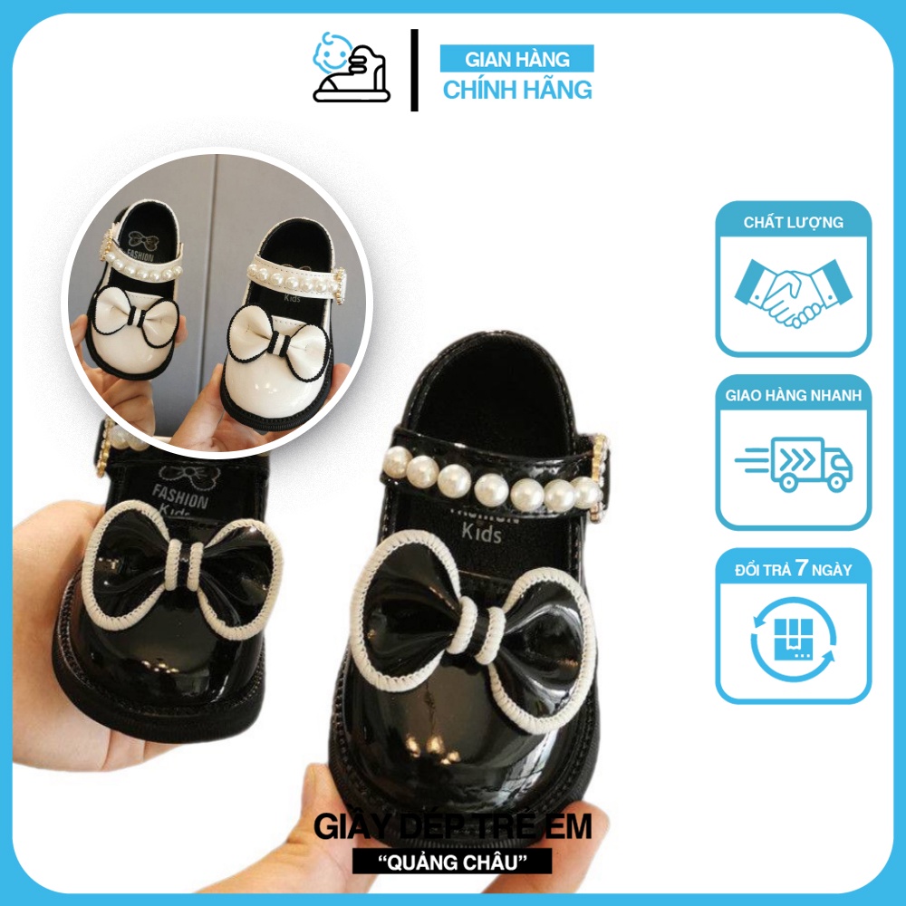 Giày búp bê gắn nơ quai ngọc da Pu mềm êm chân cho bé