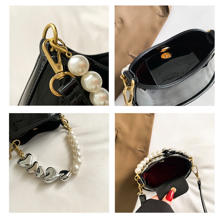 Túi Da Bóng Đeo Chéo Màu Laser Đính Ngọc Trai Thời Trang Mới 2023