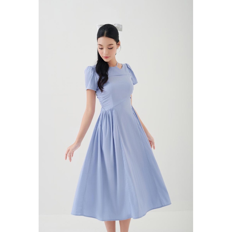 [6 màu] Đầm midi dáng dài hở vai 1 bên nhún eo tay ngắn thời trang GAGO GG4259/GG4258/GG4257/GG4256/GG4228/GG4244