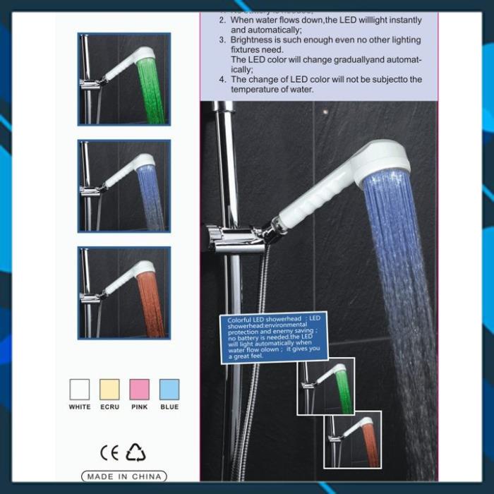 Vòi sen đèn LED tự sáng cảm ứng nhiệt đổi màu, nhựa màu đầu tròn. vs9