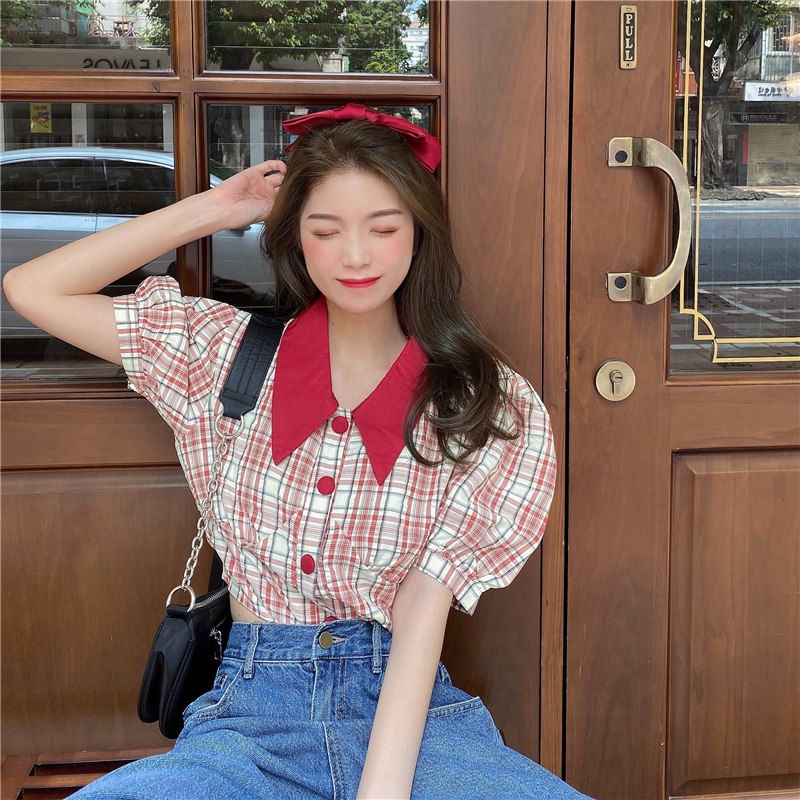 Áo Sơ Mi Tay Phồng Họa Tiết Kẻ Sọc Thời Trang Xuân Thu Phong Cách Mới Cho Nữ