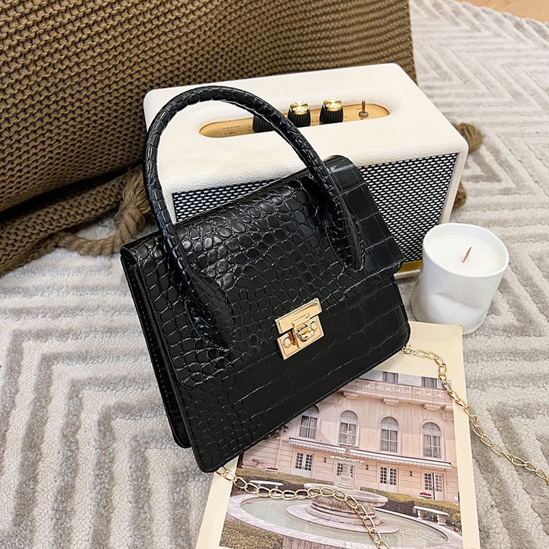 Túi Đeo Chéo Vuông Nhỏ Đựng Điện Thoại Họa Tiết Da Cá Sấu Có Khóa Cho Nữ