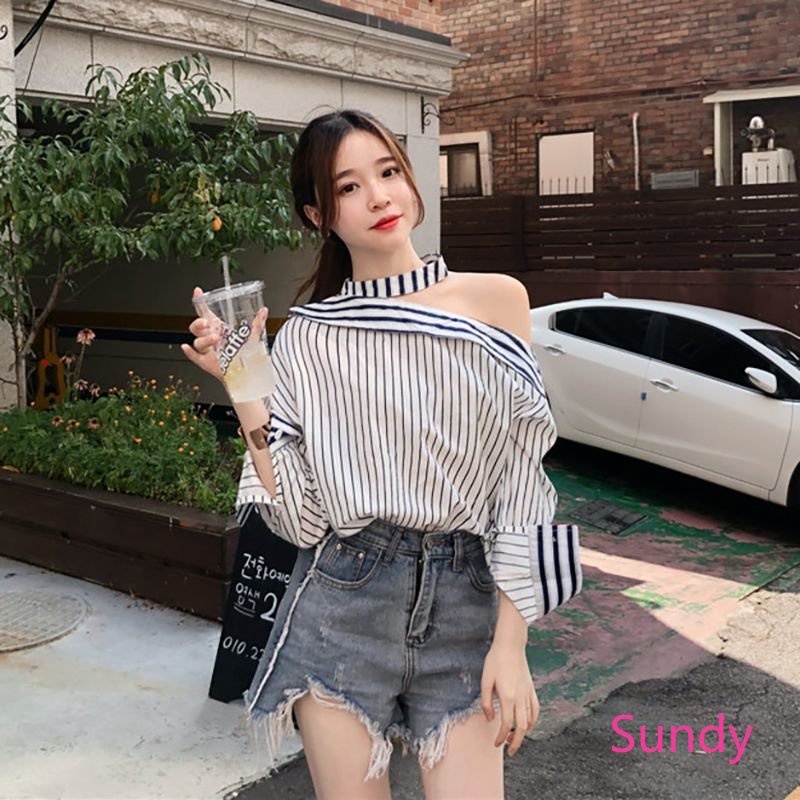 Áo Sơ Mi Tay Dài Trễ Vai Phong Cách Hàn Quốc Thời Trang Xuân Thu Quyến Rũ Cho Nữ