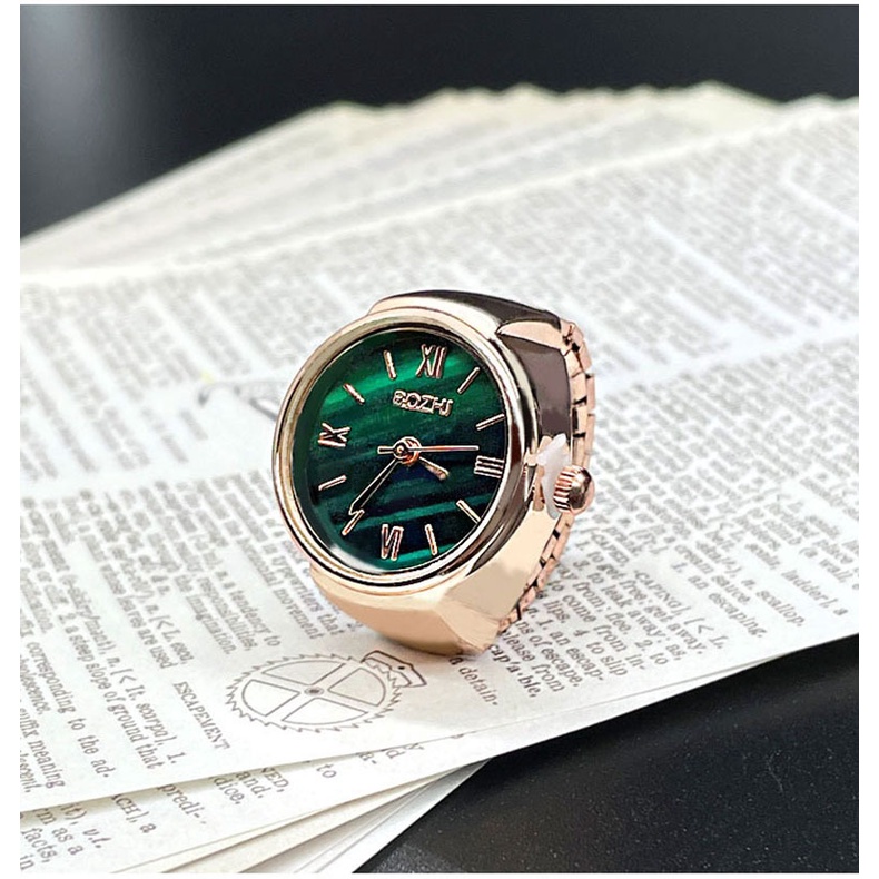 Đồng hồ nhẫn đeo ngón tay út, ngón trỏ, ngón cái, nhẫn đính đá nam nữ phong thủy mạ vàng đẹp