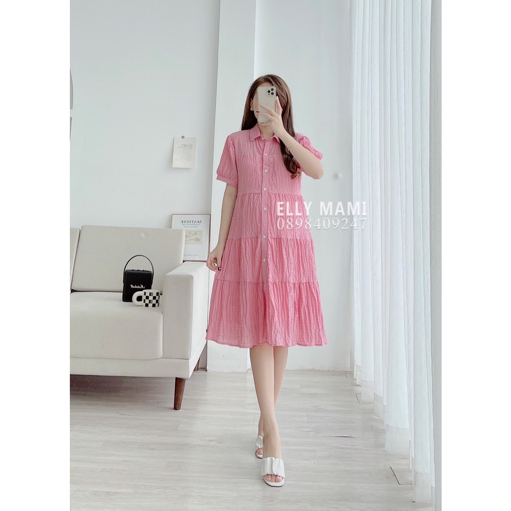 ( 40kg - 95kg ) [ Cúc Mở Ti ] Đầm Bầu , Suông Sơmi Tầng Form Dễ Mặc , Mặc Thoải Mái Suốt Thai Kì &amp; Sau Sinh Thiết Kế