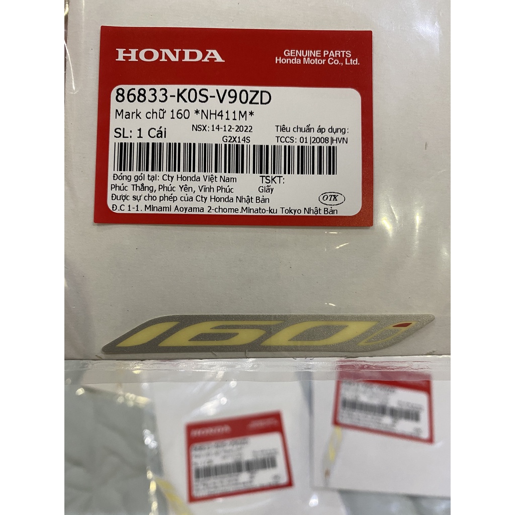 Tem chữ 160i Honda SH 2020-2023 chính hãng honda