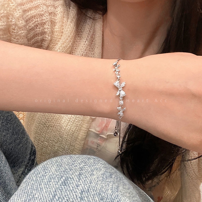 Vòng Tay Bạc Đính Nơ Zircon Đơn Giản Ngọt Ngào Cho Nữ