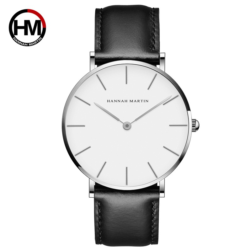 Đồng hồ nam dây da chính hãng Hannah Martin 54D2M, đồng hồ đeo tay nam đơn giản, siêu mỏng, tinh tế