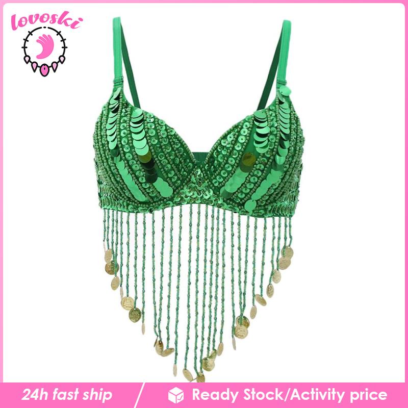 [Lovoski] Áo Ngực Đính Hạt Cườm Tua Rua Dùng Múa Bụng