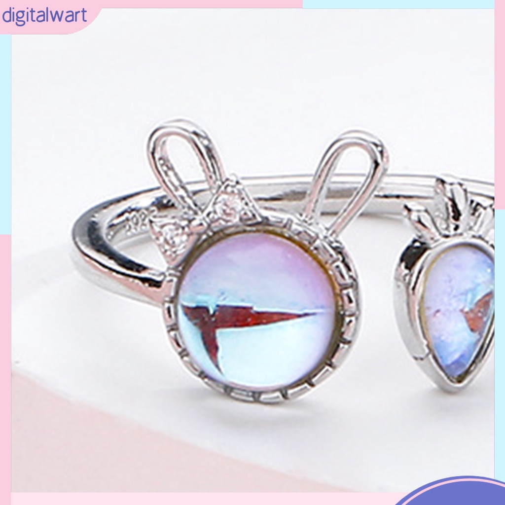 [DIWA] Nhẫn Dạng Hở Đính Đá Mặt Trăng Nhân Tạo Hình Thỏ Cà Rốt Có Thể Điều Chỉnh Trang Sức Dự Tiệc Cho Nữ
