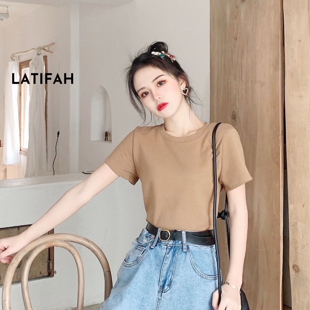 Áo thun croptop tay lỡ Latifah TRƠN AT014 thun co giãn 4 chiều