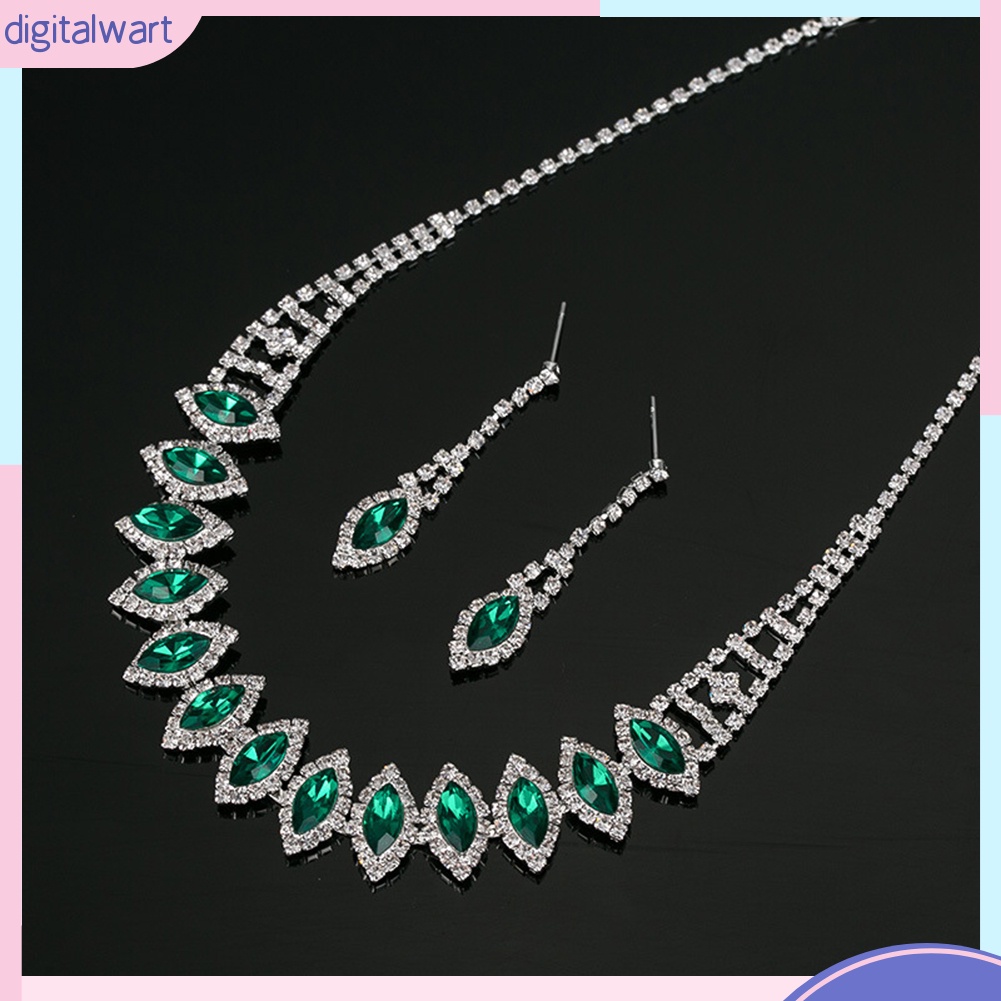 Bộ Vòng cổ + Bông Tai Đính Kim Cương Giả Hình Giọt Nước Cho Nữ