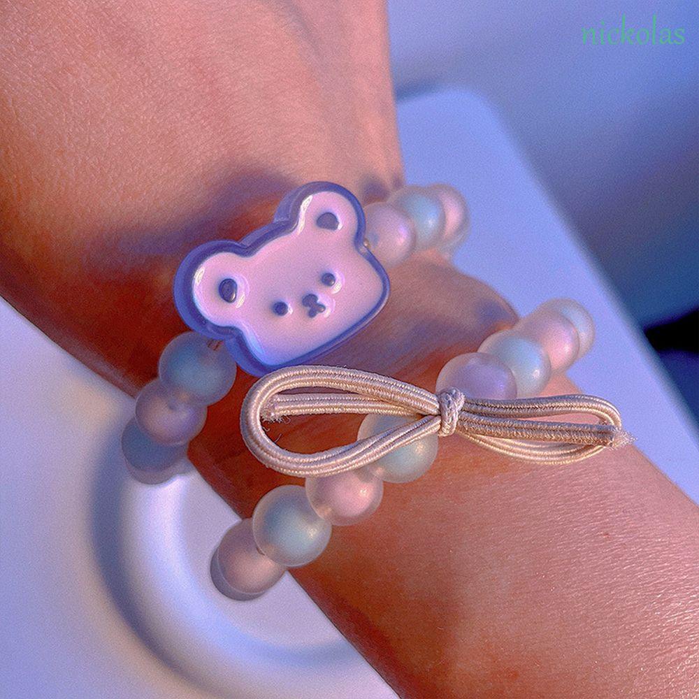 Nickolas Vòng Tay Dây Buộc Tóc Màu Trơn Hình Gấu Đơn Giản Cho Nữ