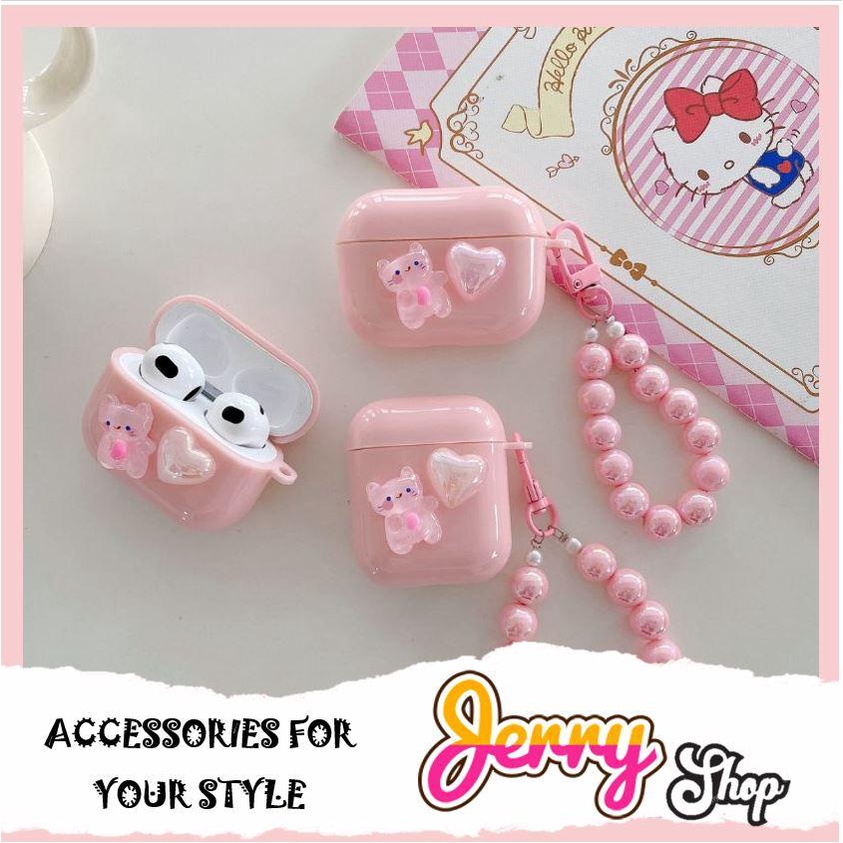 Vỏ đựng ốp MÈO HỒNG cute bảo vệ tai nghe không dây bluetooth 1//2/pro - Jerry shop