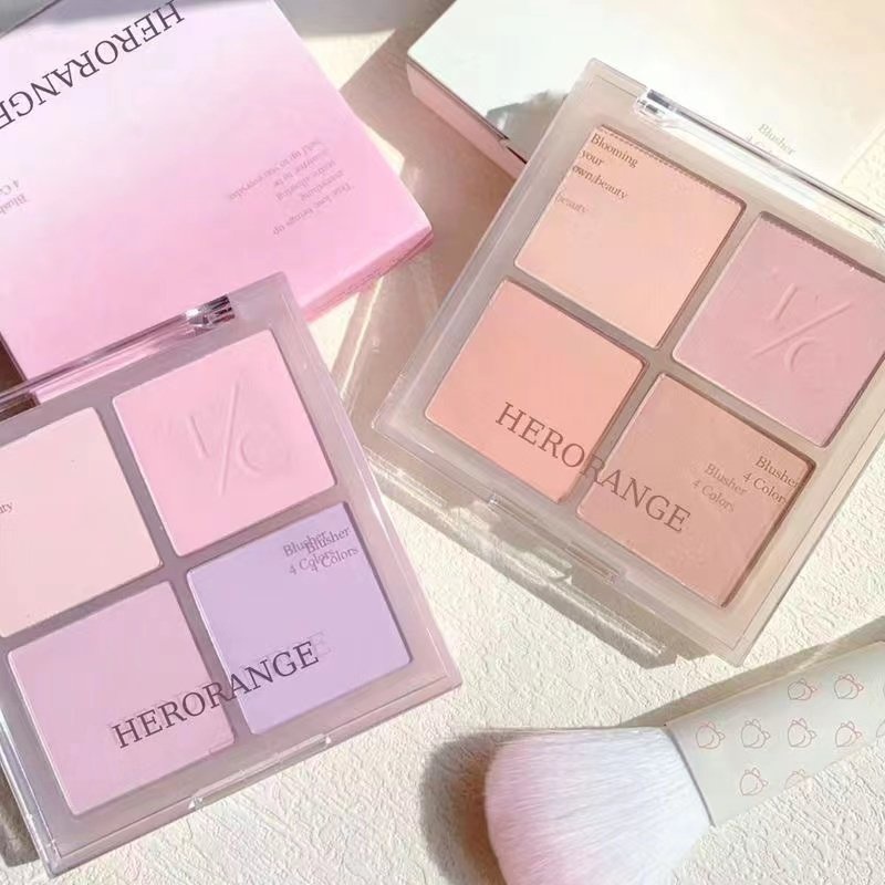 Herorange ~ Phấn Má Hồng Bốn Màu Sắc Tông Màu Tím Gills Blue Nude Ấm Đào Mơ Mộng Tự Nhiên