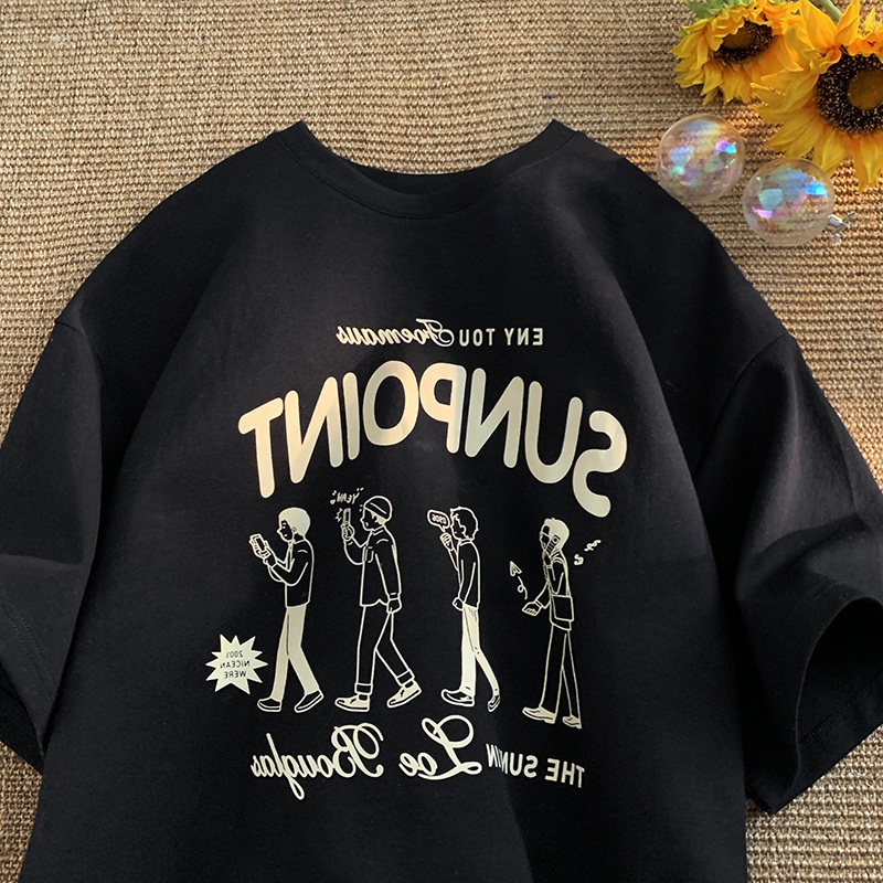 Áo thun SUXI tay ngắn cổ tròn dáng suông in họa tiết thời trang mùa hè