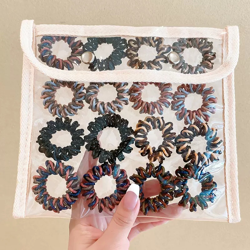 Set 3-6 Dây Cột Tóc Dạng Xoắn Lò Xo Nhiều Màu