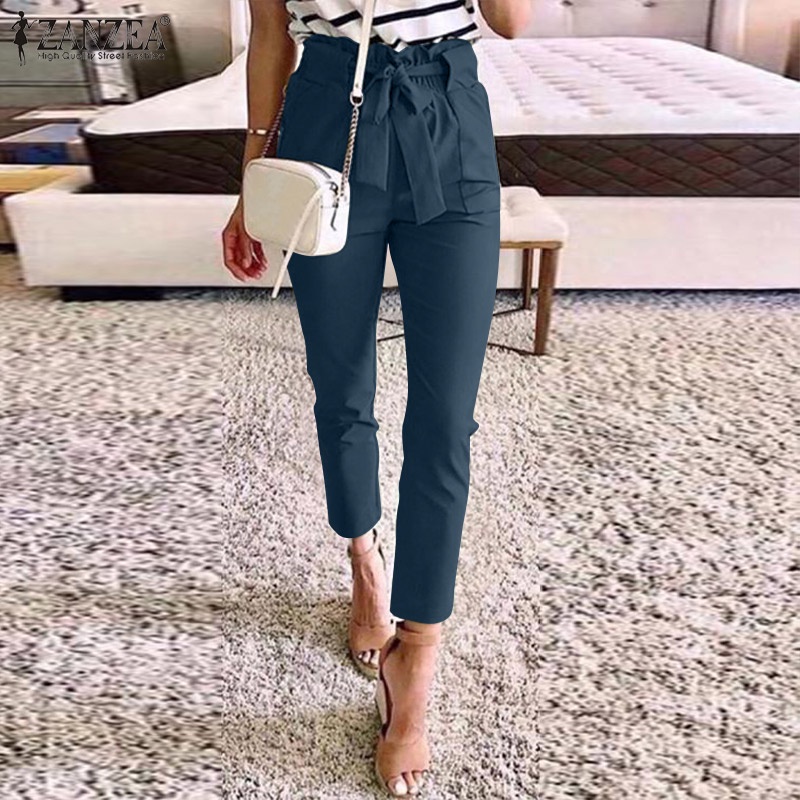 Quần dài ZANZEA lưng thun nhún bèo thời trang đường phố cá tính cho nữ